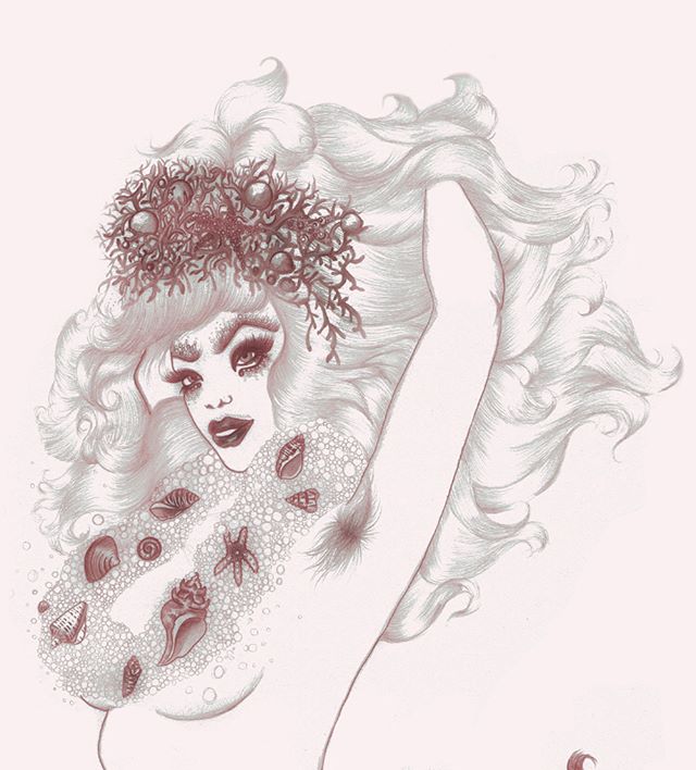 Detail of Smizely Siren ~ pencil 🧞&zwj;♀️sketch from Hirsute Heroines Volume 2 ~ #mermaid #pinup #burlesque #illustration #queer #bodypositive #unibrow #siren #hirsuteheroines #hirsutismo #bodyhair #pencildrawing #print #art #drawing #drag