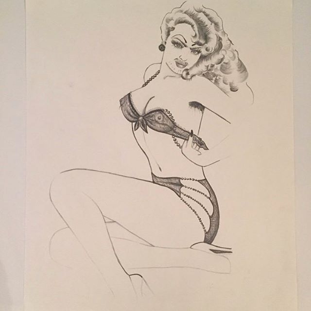 Hirsute Heroinda ~ from Hirsute Heroines Volume 3 ~ #pinup #burlesque #portrait #art #illustration #femme #unibrow #bodyhair #queerart #drag #hirsuteheroines #drawing #originalart #bodypositive #ink