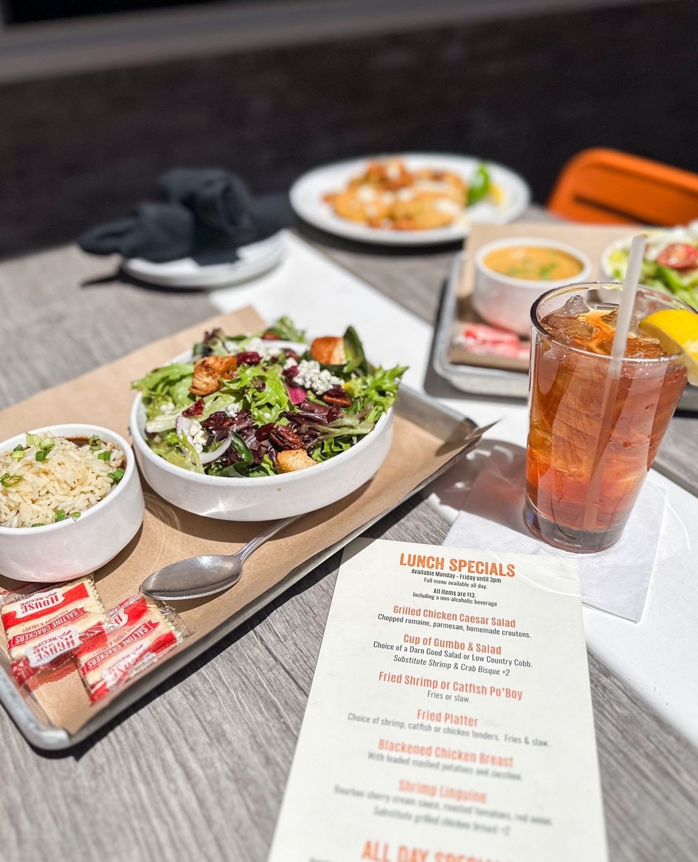 You say lunch? We say $13 weekday specials! ⁠
⁠
6 Tricky Fish favorites for just $13 every Monday through Friday until 3 pm! And don't forget, all specials come with your choice of non-alcoholic drink! ⁠
⁠
Available at Richardson &amp; Frisco Locatio