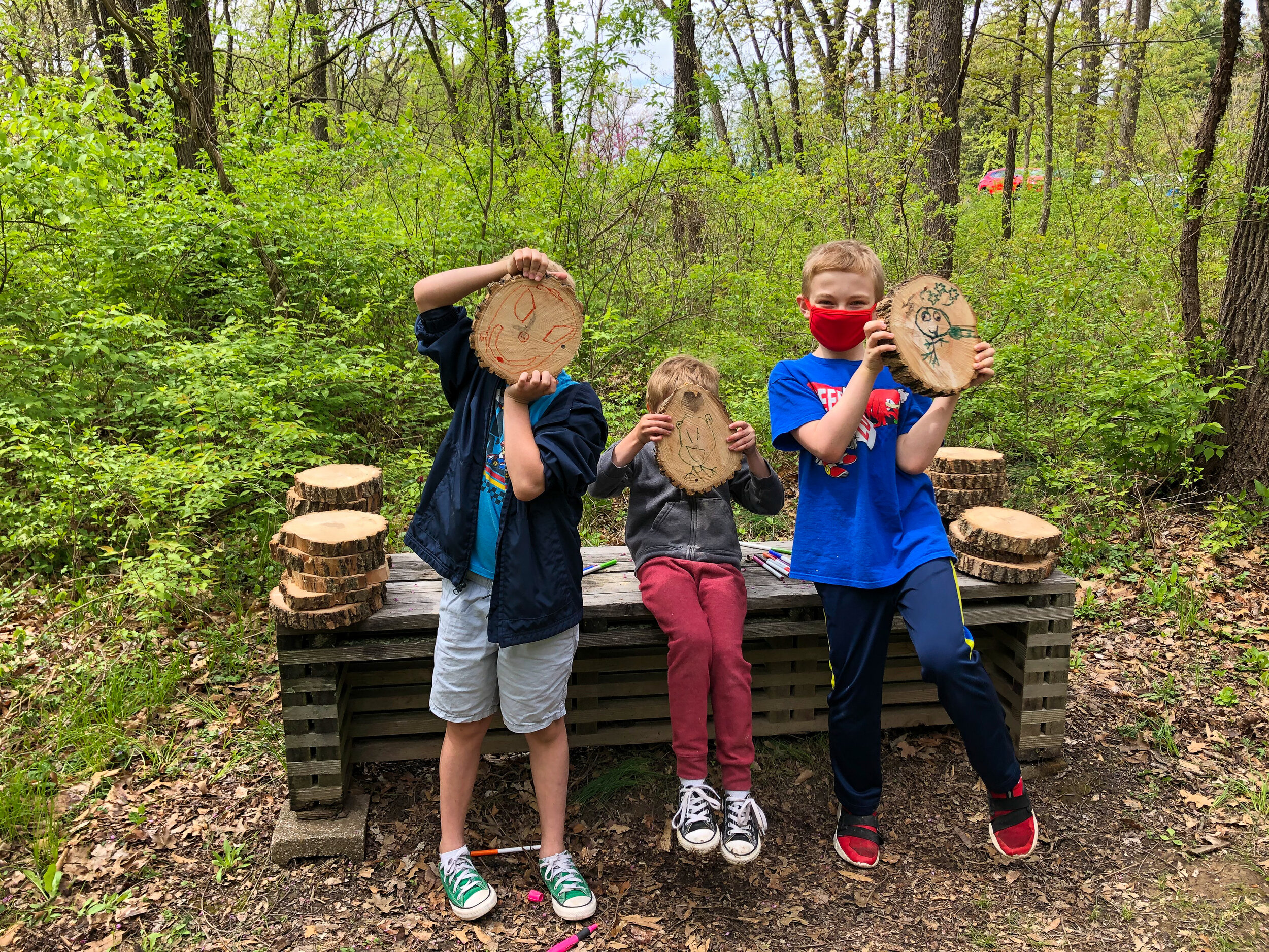  Three children with decorated tree cookies 