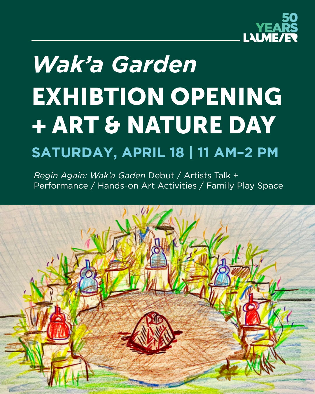 Flyer for the event with a sketch of Wak'a Garden.
