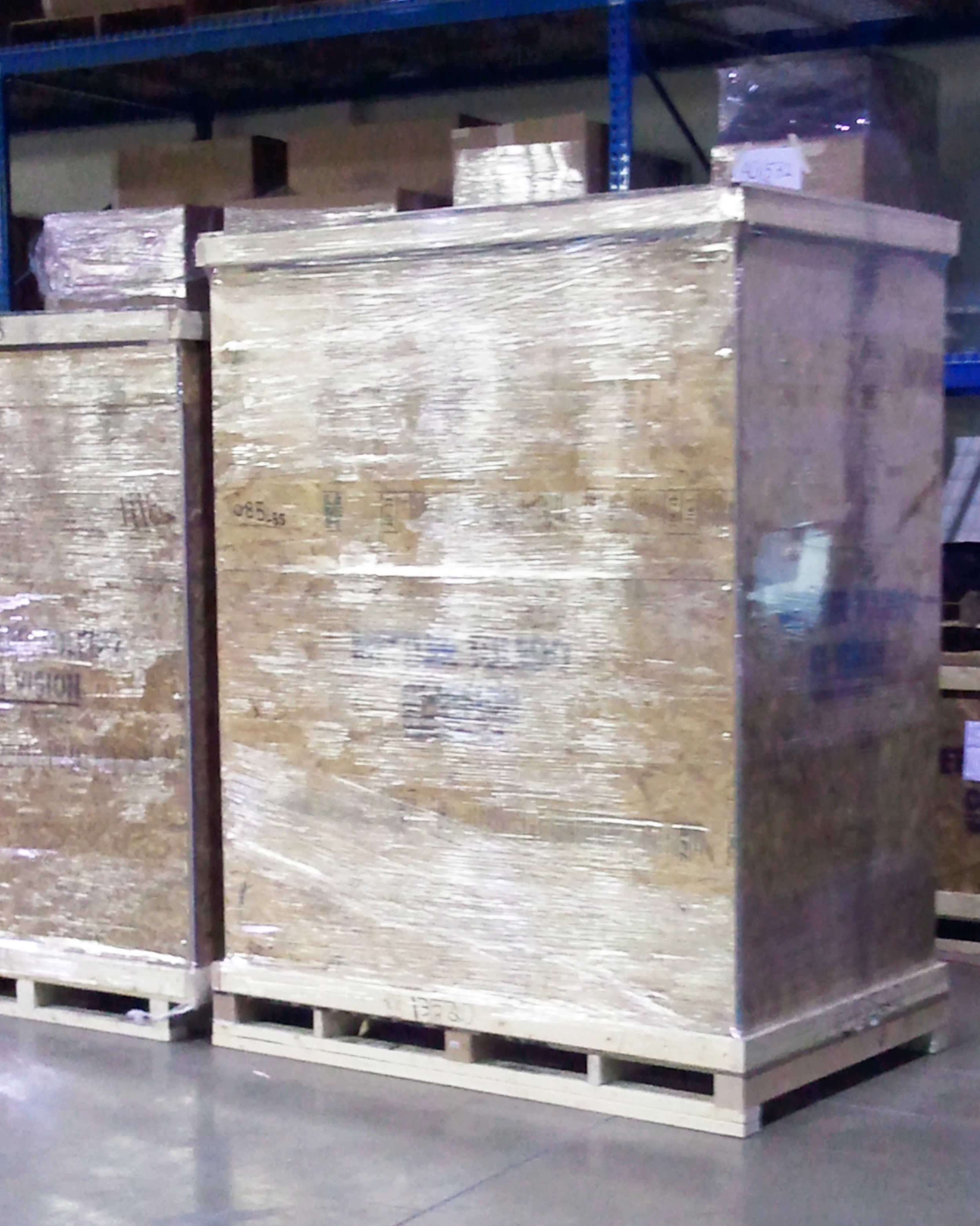 Crates fully packed, wrapped and ready for shipment