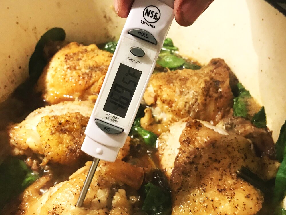 18. Chicken is cooked through at 165 F