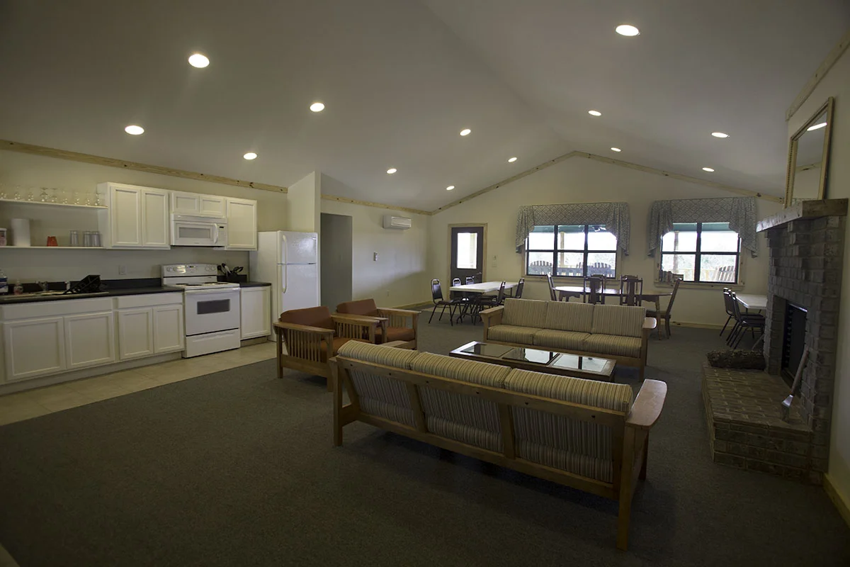 Kitchenette and common area in guest lodge