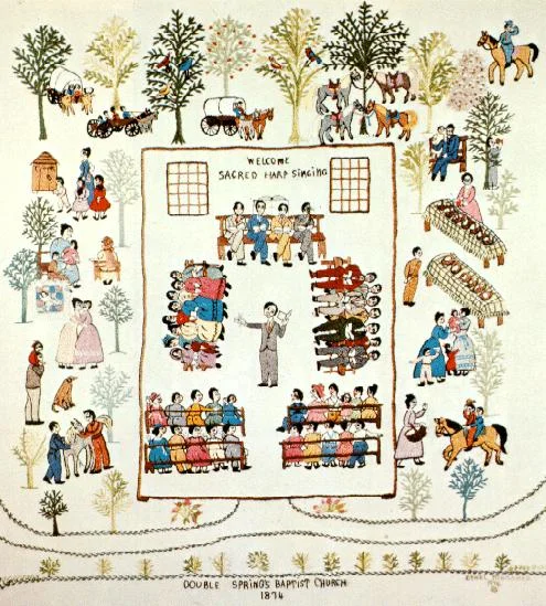 Needlework by Ethel Wright Mohamed, "Sacred Harp Singing"