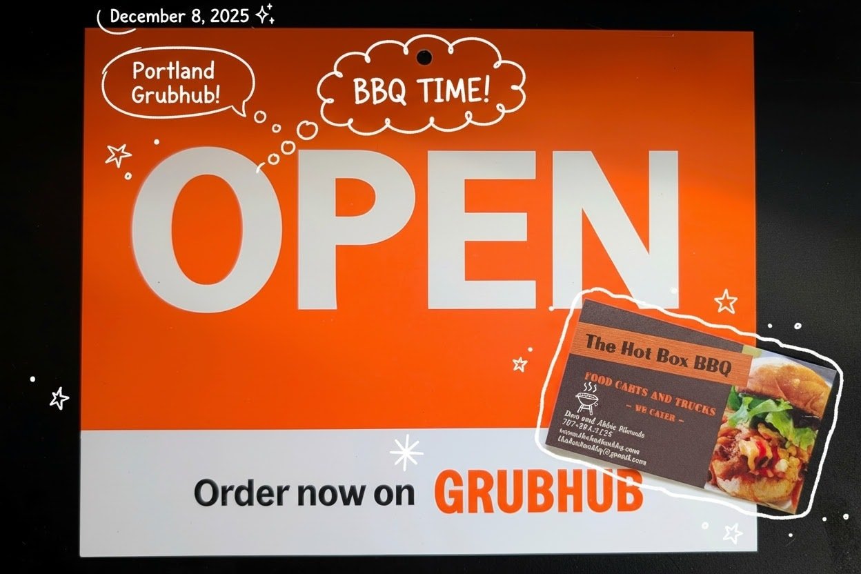 Rainy Portland days call for comfort food 🌧️🔥
Stay dry and order The Hot Box BBQ sandwich through Grubhub&mdash;smoky, saucy, and just what you need when the rain won&rsquo;t quit.

We&rsquo;re open until 8pm, so there&rsquo;s still time to get you