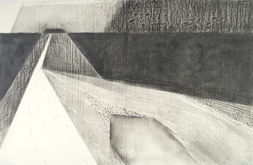 Jökulhlaup 25" x 38" Graphite on paper A Jökulhlaup is a destructive torrent of ice-melt, caused by a sub-glacial volcanic eruption.