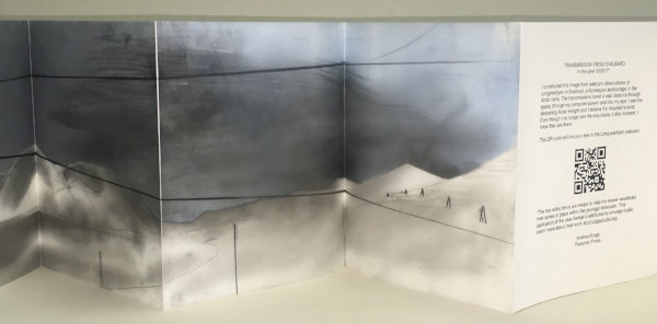 A Transmission from Svalbard in the year 002017. Unique artist's book, 9" x 7" closed, 9" x 112" extended. Acrylic and graphite on Yupo, 2017.
