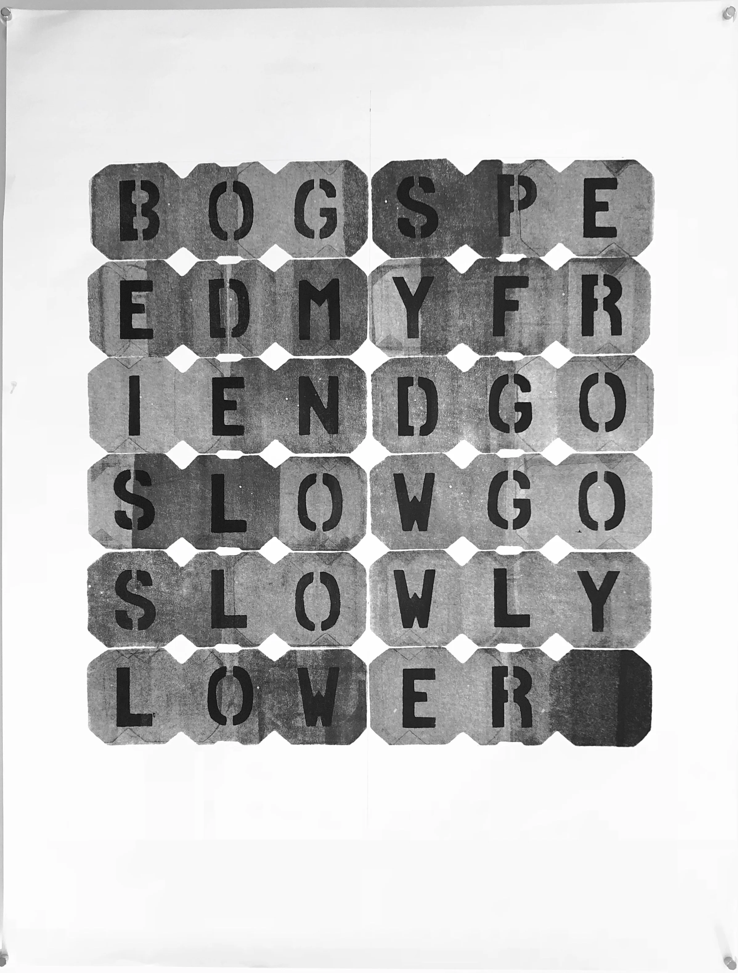 BOGSPE - 2018, acrylic on paper, hand-cut stencil. 25” x 19”