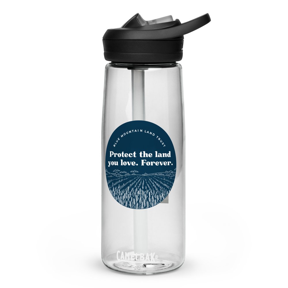 Protect the land your love. Forever.  BMLT water bottle — Blue Mountain  Land Trust