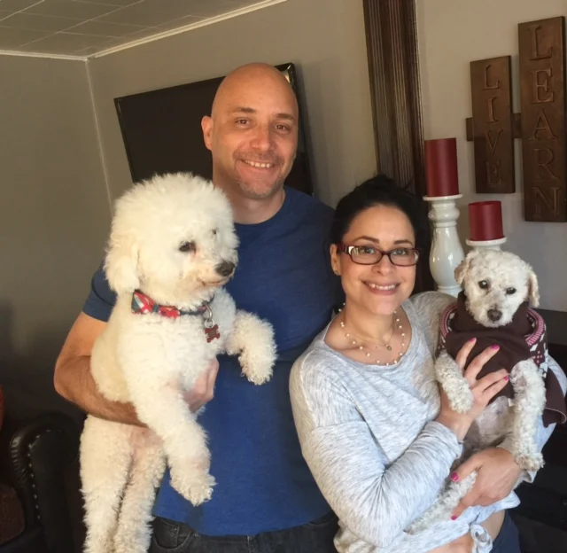 Dotty (on the right) with Simba and her new family