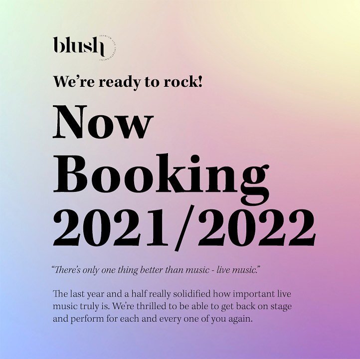 Now booking! We&rsquo;re available for weddings, corporate events, private parties, outdoor festivals, nightclub bookings and more. DM us or visit www.blushband.ca.
.
.
.
#nowbooking #livemusic #coverband #eventband #torontocoverband