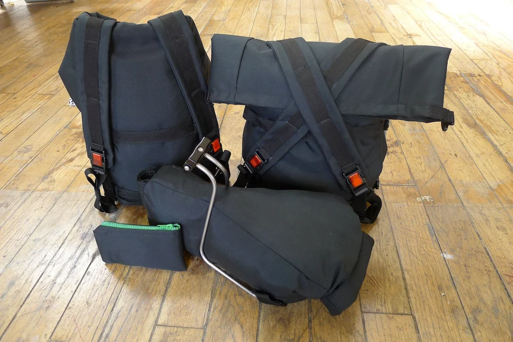 Seatpack and Pannier Backpack Set in Black - Outer Shell Bike Bags