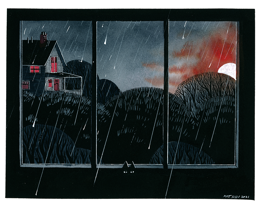 "Window 7", 8x10" ink/gouache on paper, 2021