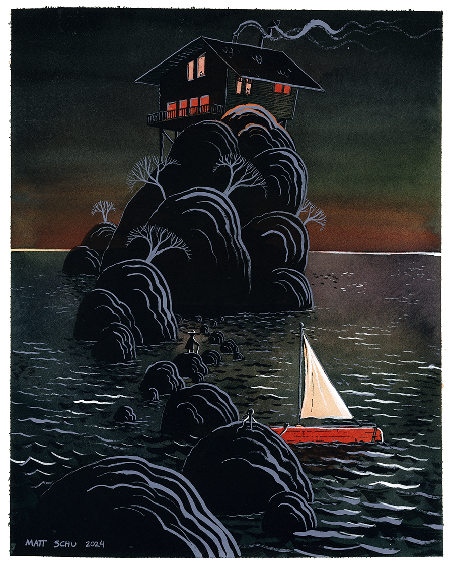 Coming Home, 8x10" ink and acrylic on paper, 2024