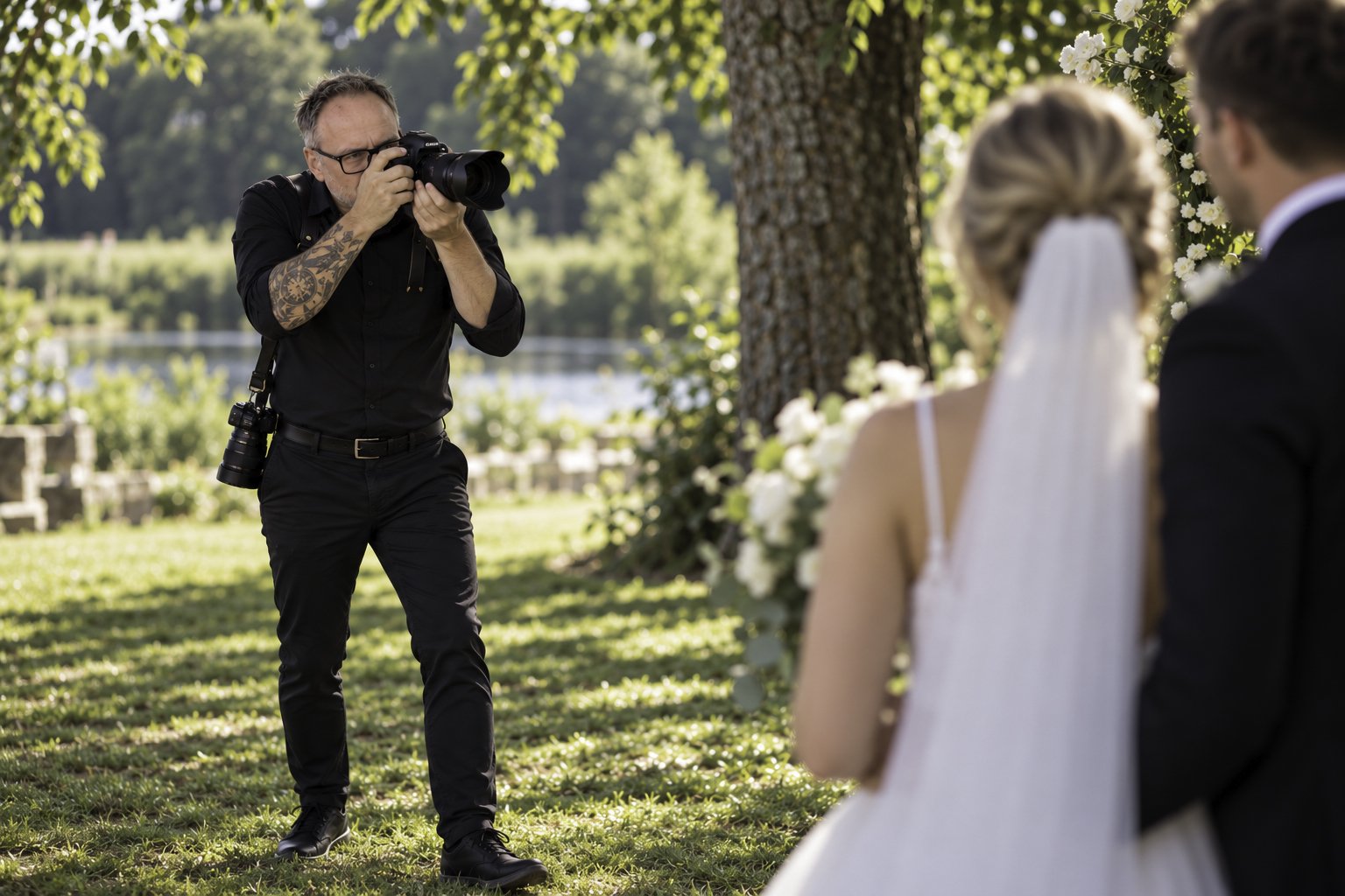 Fotograf Rasmus Engsvang fotograferer et brudepar