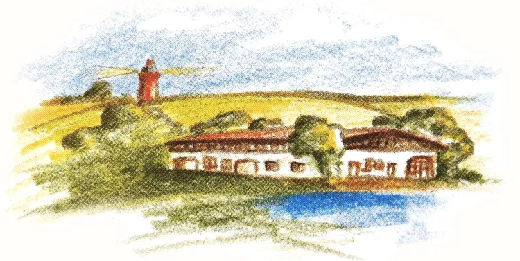 Aquarell-Skizze des Landhauses