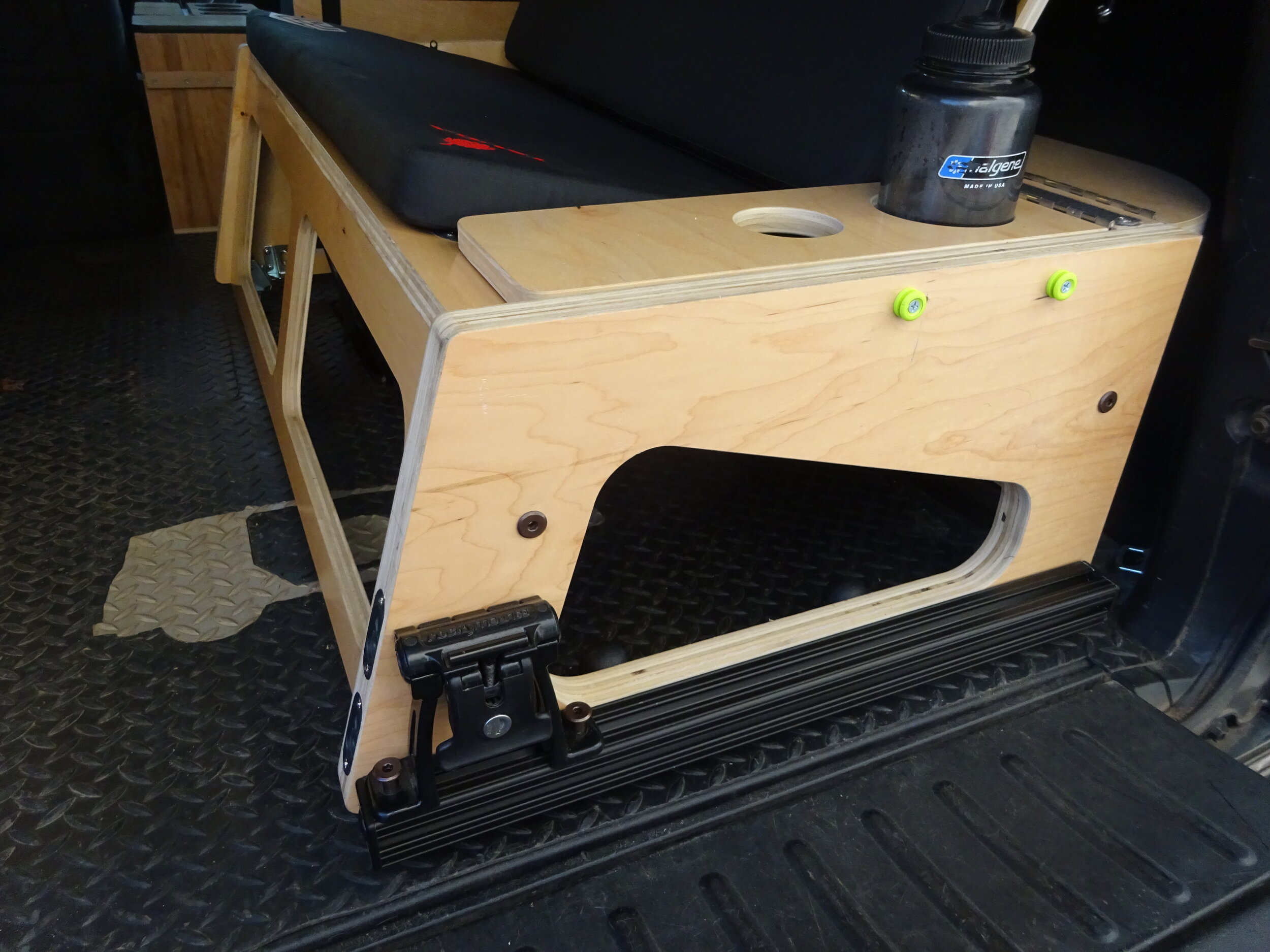  A quick relese allows the Bike Fork Mount to slide out of the way when not in use. 