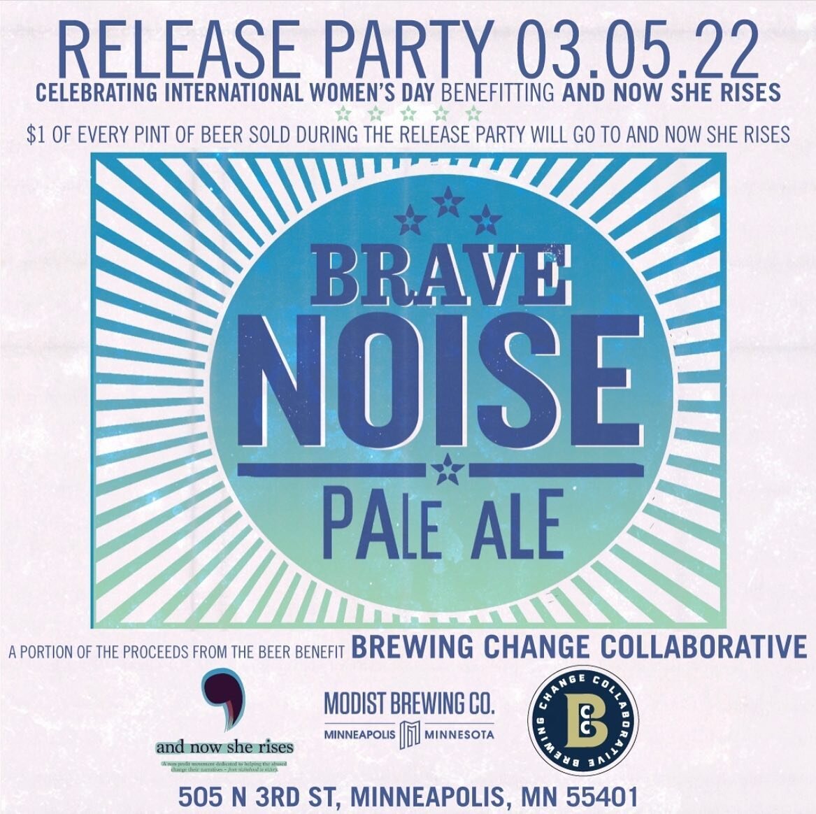 TODAY ONLY, 2-6pm: Get a taste of @modistbrewing&rsquo;s Brave Noise Pale Ale and help ANSR keep making noise against Domestic Abuse. Come raise a pint with our cofounder @diymatthews and board member @kiznasty, and learn about where the $1 donation 
