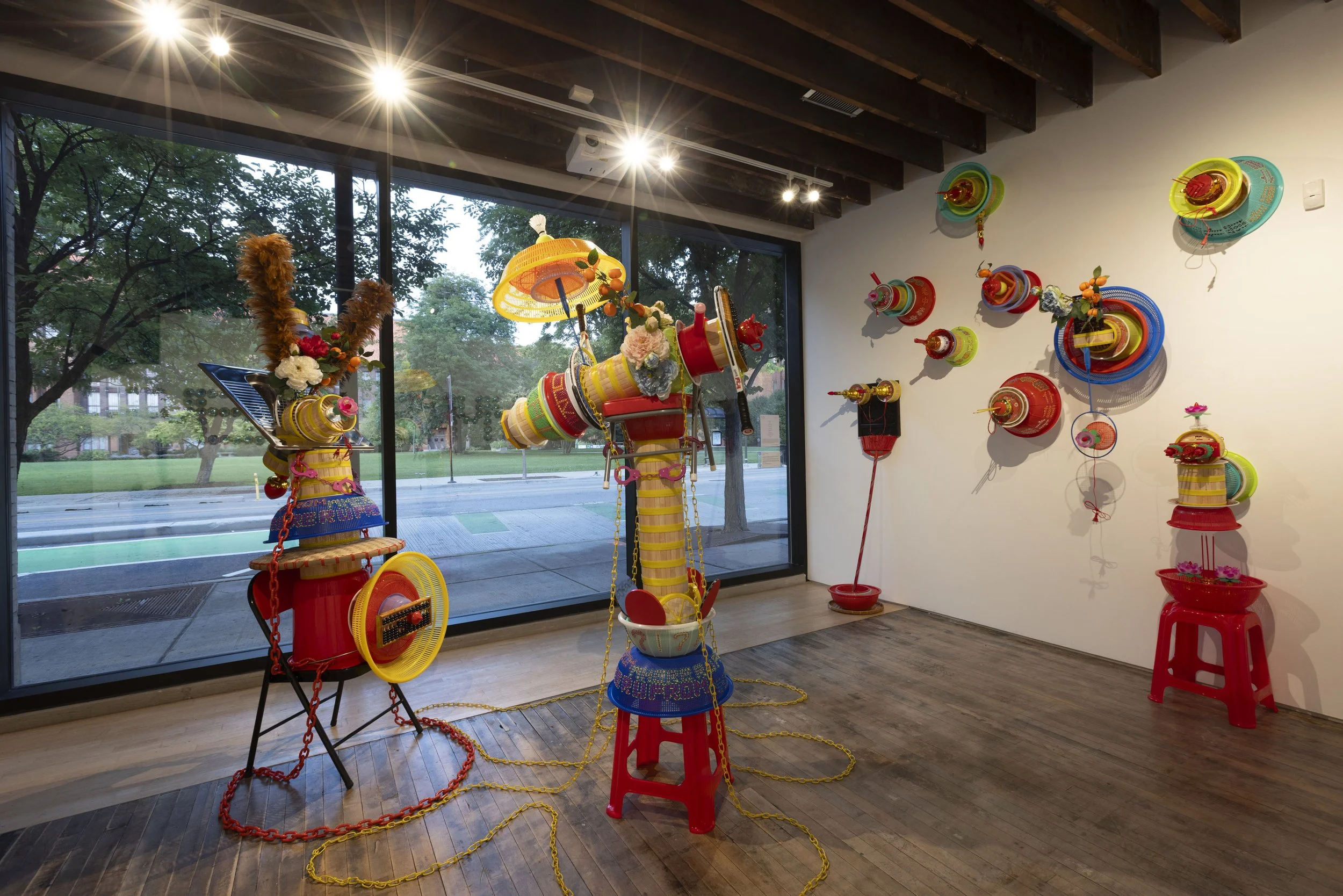   Where R U From, 2  (left),  Where R U From, 1  (center),  Untitled  (right/wall), 2026 | Photo: Paul Strabbing 