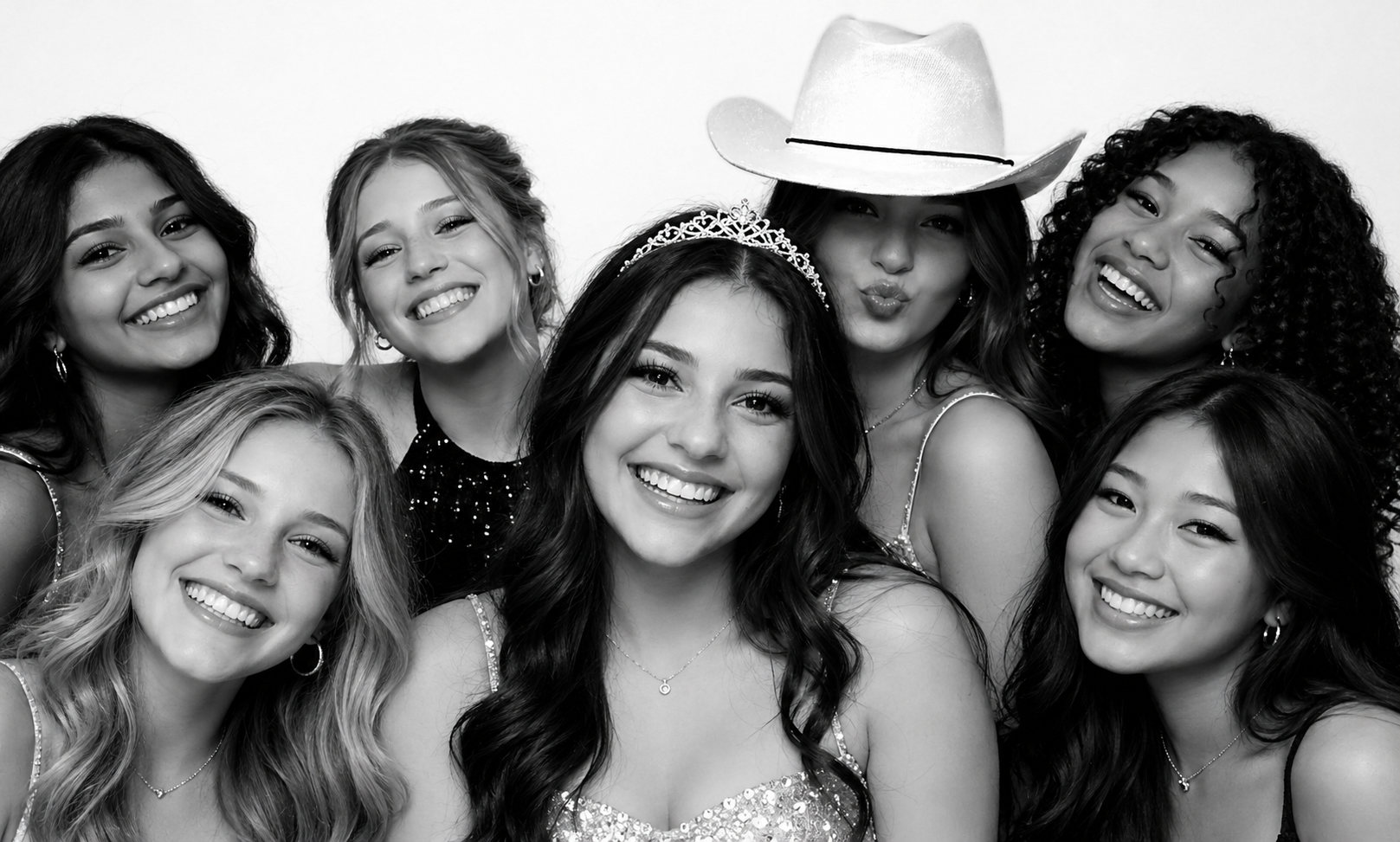 Sweet 16 or Quinceanera guests taking photo in a modern glam Photo Booth