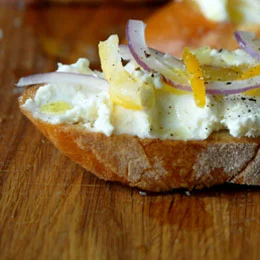 Preserved Meyer Lemon and Smoked Ricotta Crostini
