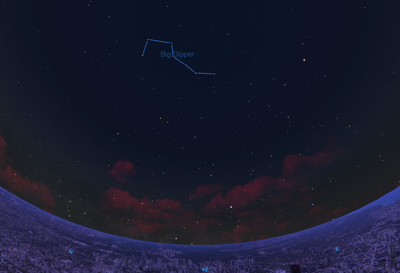 The Big Dipper asterism as seen from mid-northern latitudes in mid-May at 10:00 p.m.