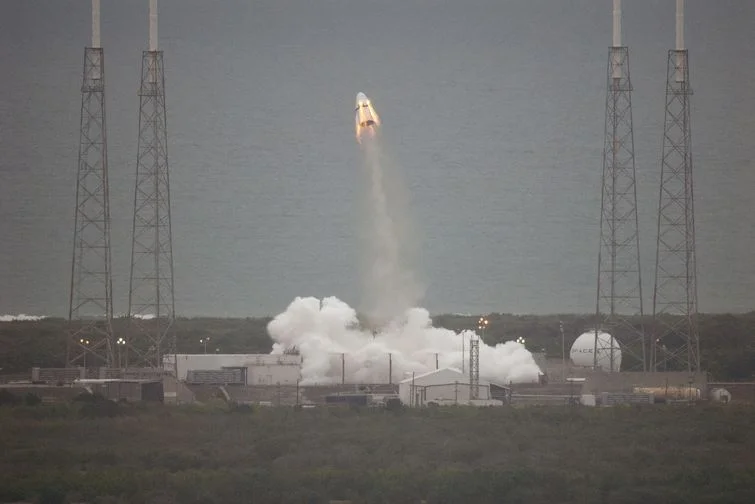 The SpaceX Dragon V2, during a test of its abort system.