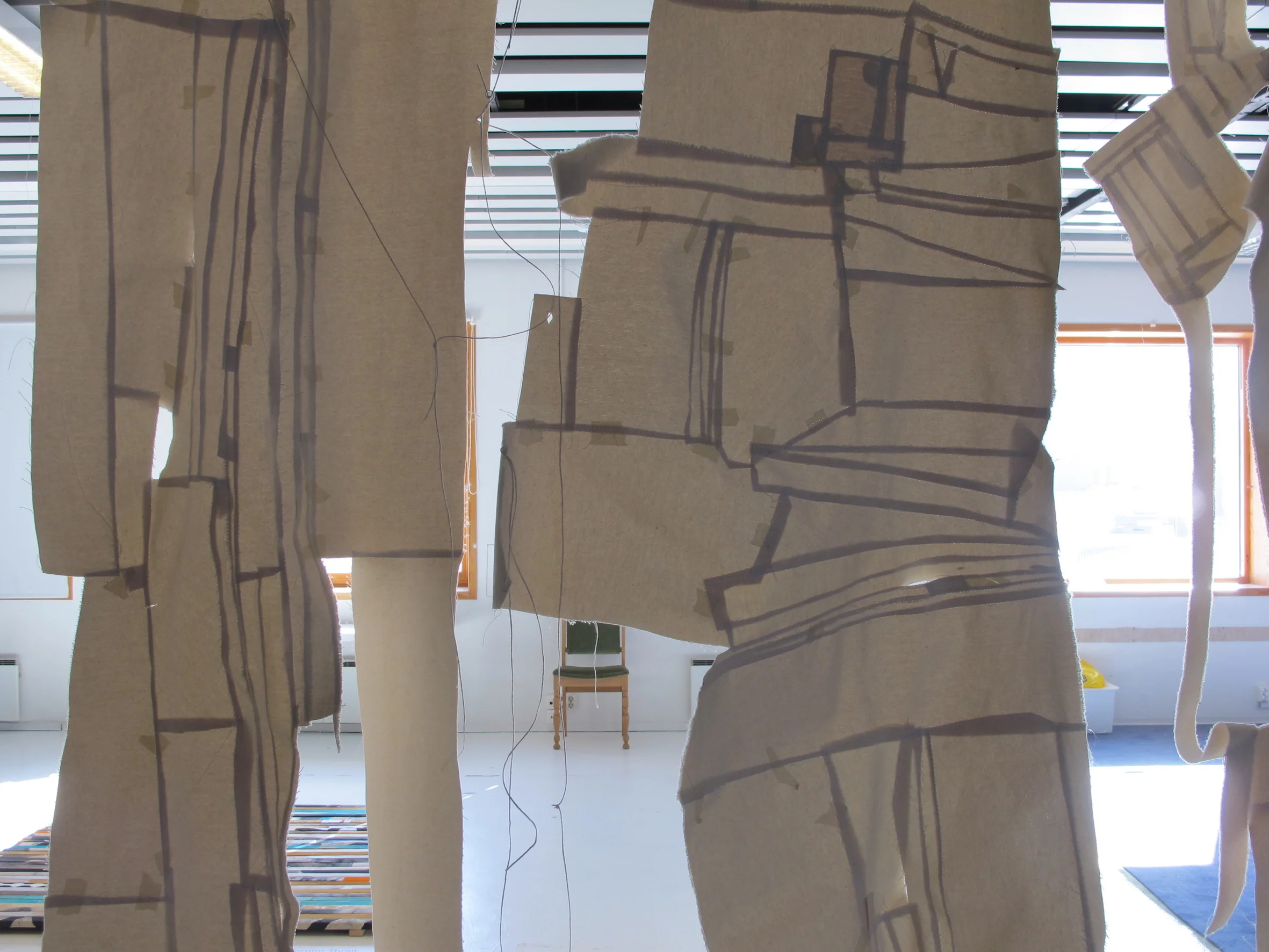   Tou Camp 2011  Sewn panels of canvas, twine and tape 300 x 800 cm (detail)   