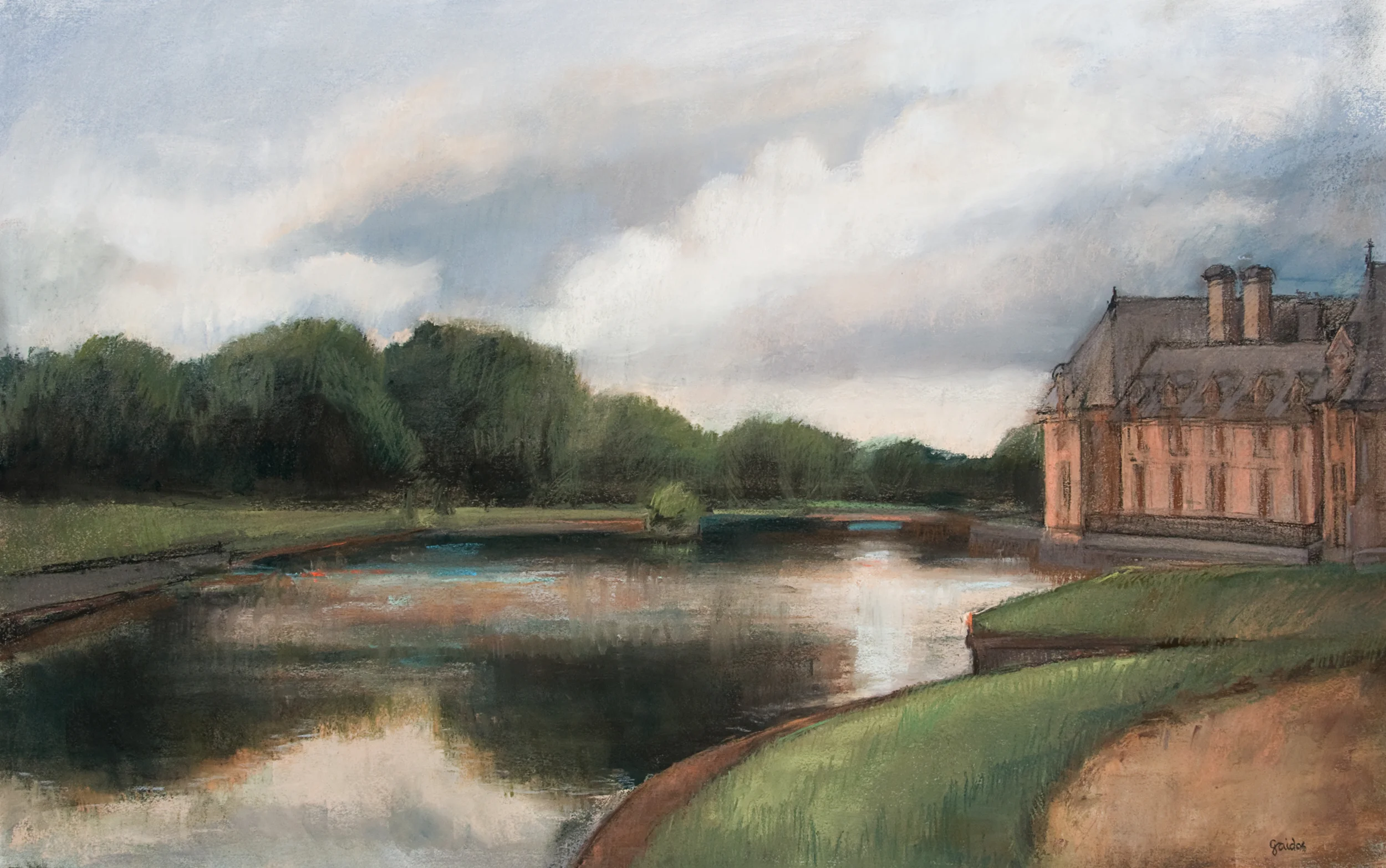 Glimpse of Chateau d'Chantilly and Moat 54 x 40"