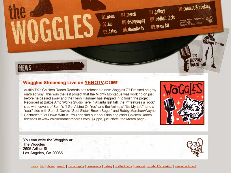 Band site for The Woggles
