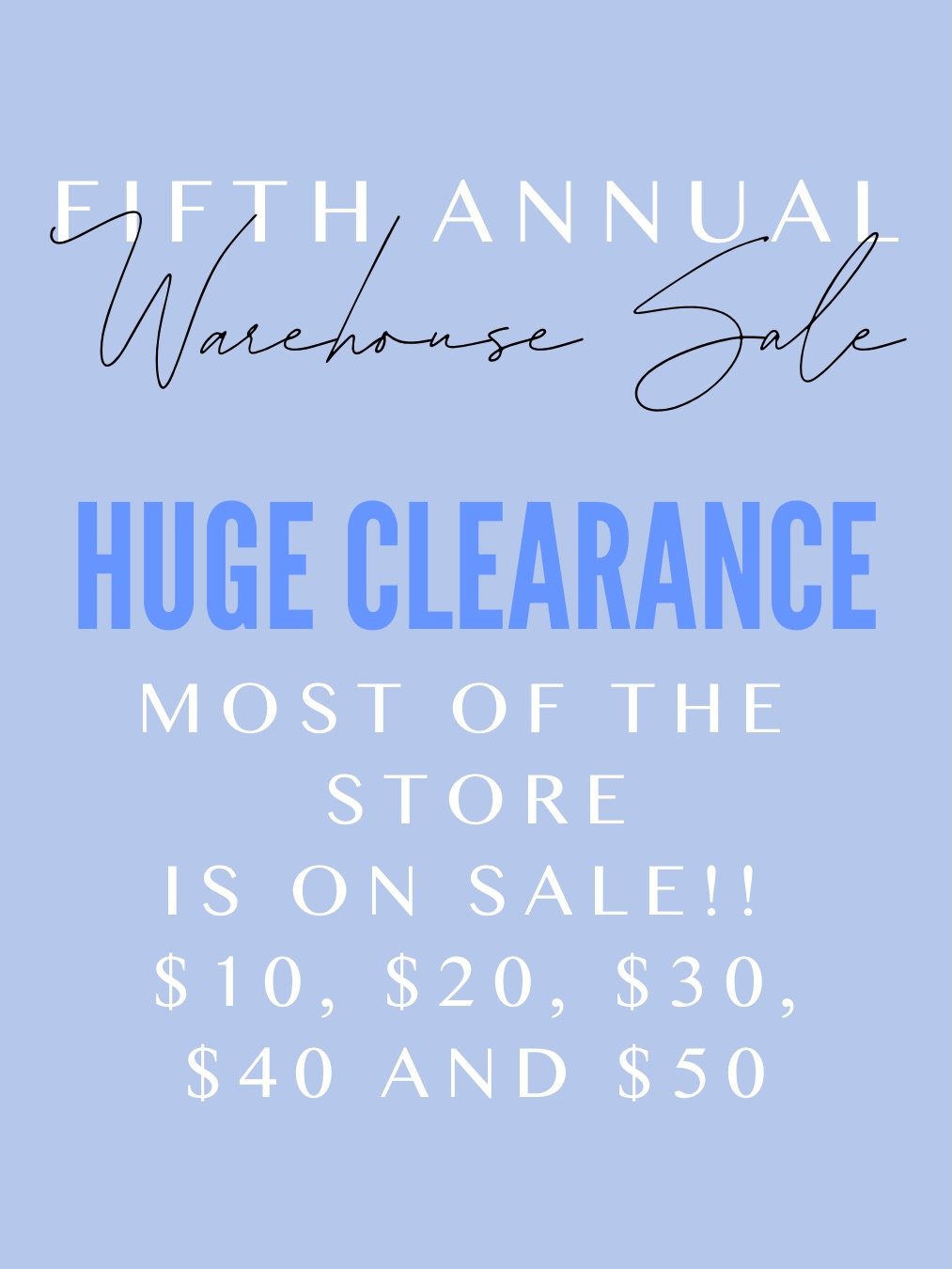 🪩WAREHOUSE SALE STARTS TODAY🪩

HUGE clearance in BOTH SHOPS!!!
