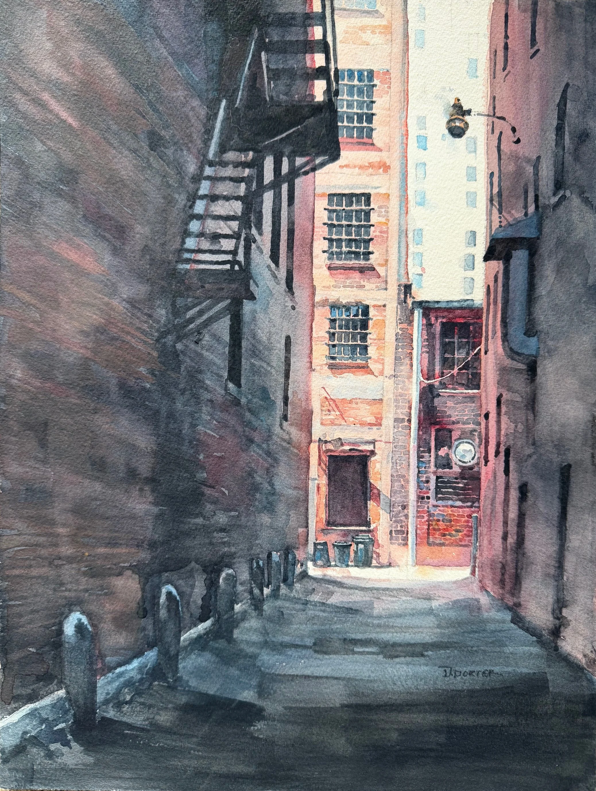 Trash Trio, 15.75 x 12 watercolor