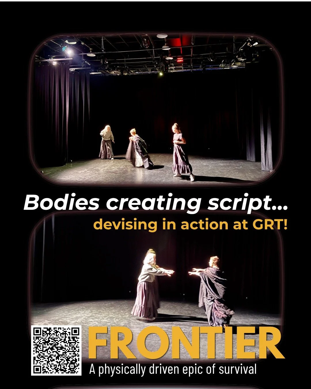 @ghostrivertheatre, we are well into the final phase of devising Frontier, a new physically driven epic starring Jamie Konchak, opening April 23!

Actors and amazing physical movement artists Heather Pattengale, Jamie Konchak, and Daniela Vlaskalic a