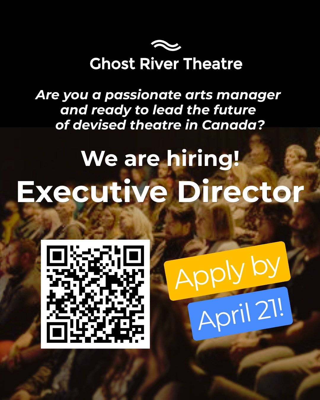 We are hiring!

@ghostrivertheatre is seeking an Executive Director to co-lead Canada&rsquo;s foremost devised theatre company.

Based in Calgary, this full-time position is a rare opportunity to help shape the future of an artist-driven organization