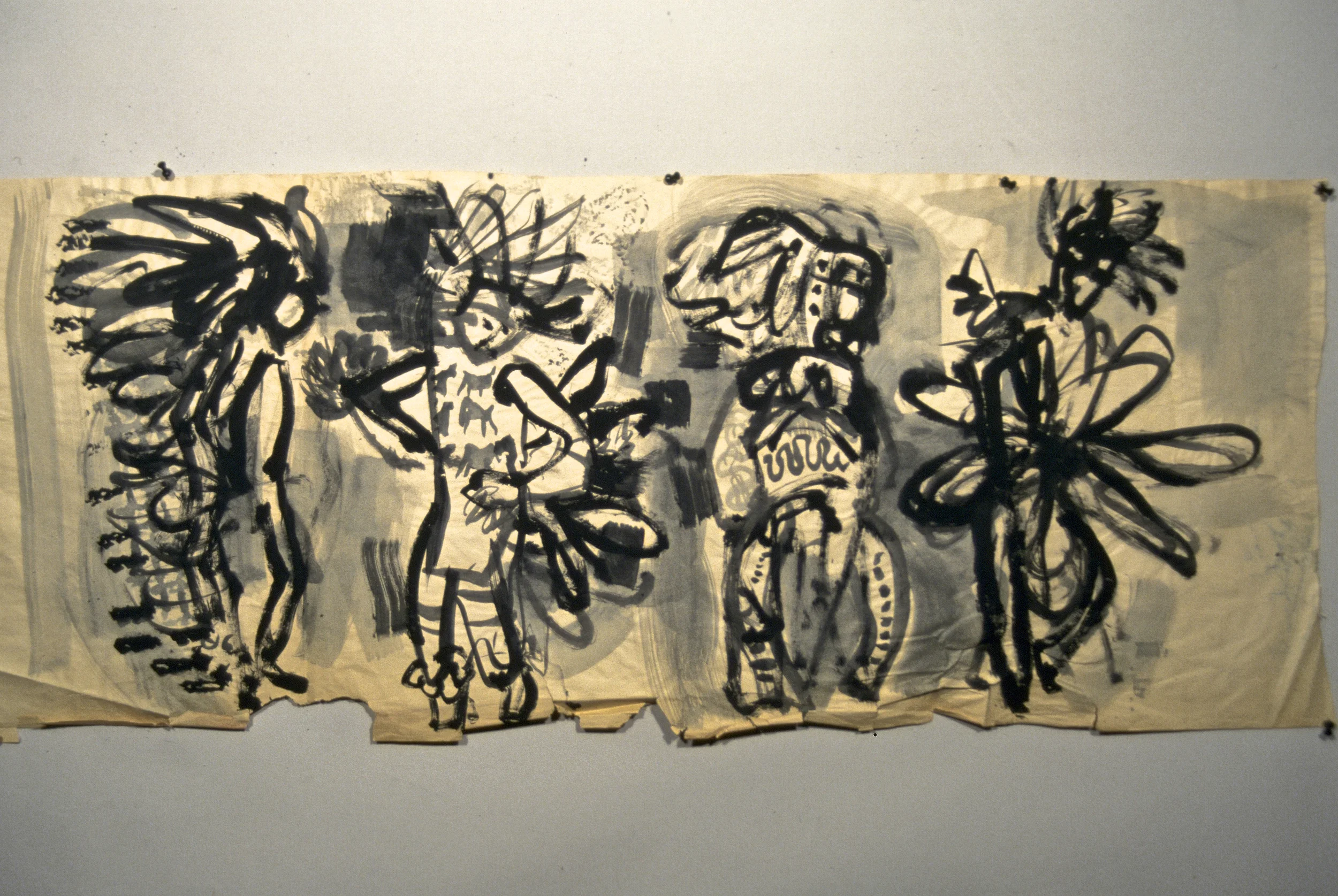 Pow Wow Dancer's / 1953 / India Ink on newsprint / approx 18 x 38"