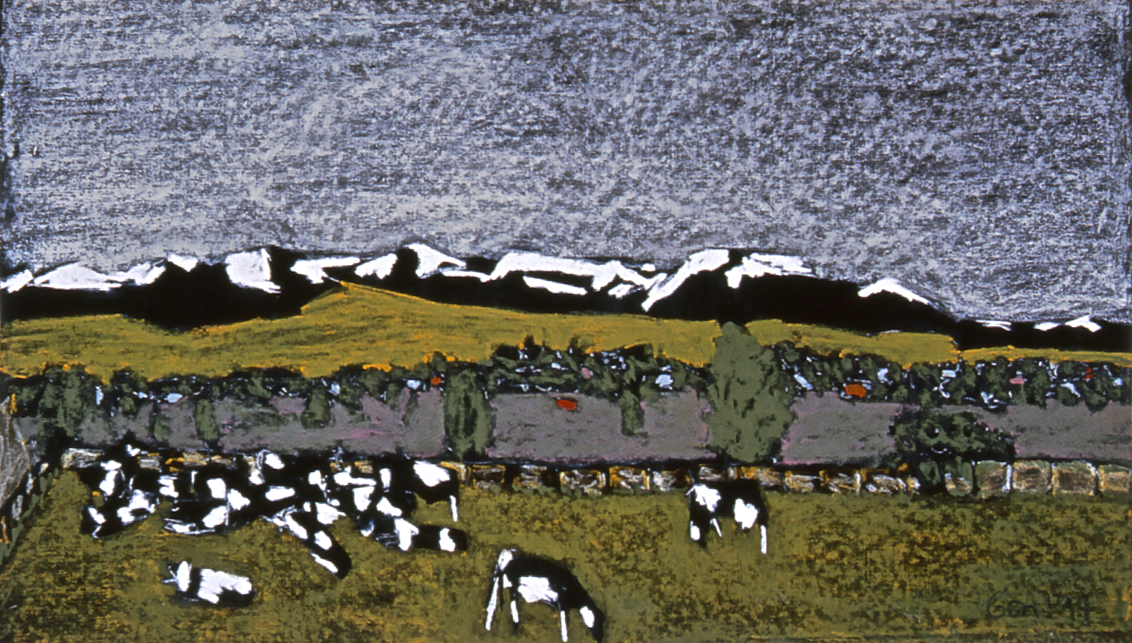 June Patterns - 1994/Scroll - oil bar on canvas/40 x 70"