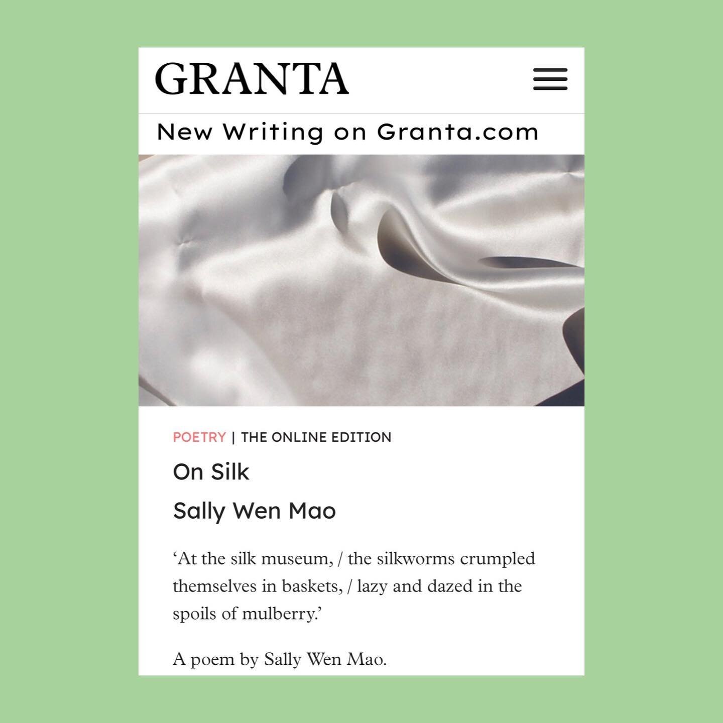 New poem out today on Granta @granta_magazine called &ldquo;On Silk&rdquo; - a long poem from The Kingdom of Surfaces 🎑here&rsquo;s a short excerpt, link in bio!