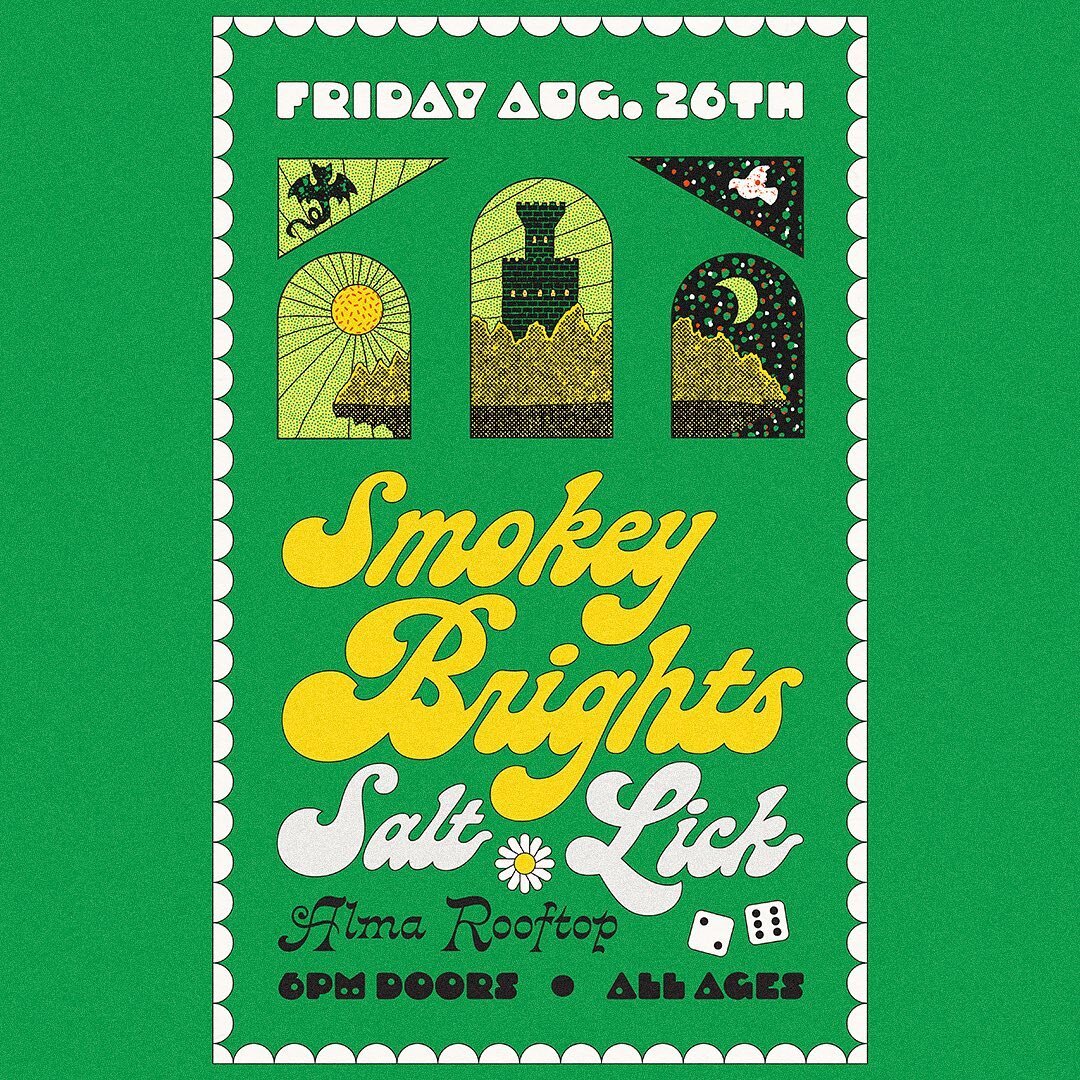 TACOMA!!! We&rsquo;re coming for you baby🏔Come party with Smokeys and @saltlick_  for an ALL AGES rooftop rock out on Friday, Aug 26!!!
&mdash;
Poster by @gardenofmovinglights 
Pic by @rbennettphotography