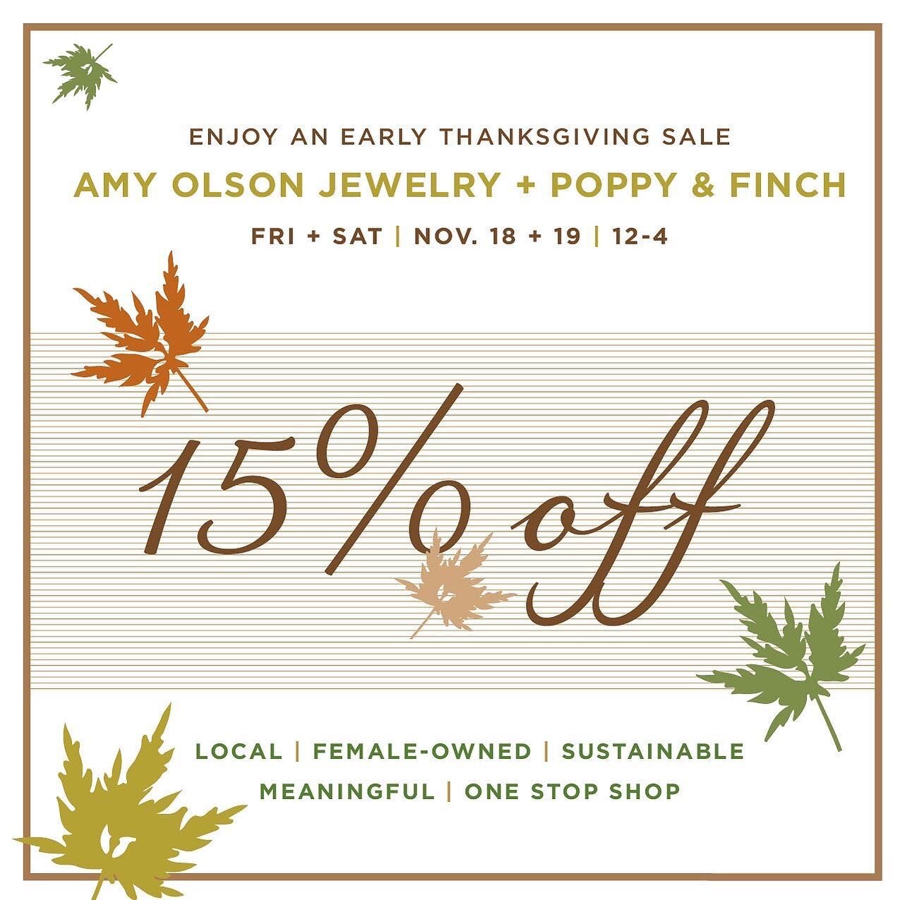 Good morning!!
We are so excited to be back at the shop on the beautiful bluebird day! Weina @mypoppyandfinch and I will be celebrating the beginning of the holiday season by offering 15% off all of our products. I&rsquo;ve got my displays stocked wi