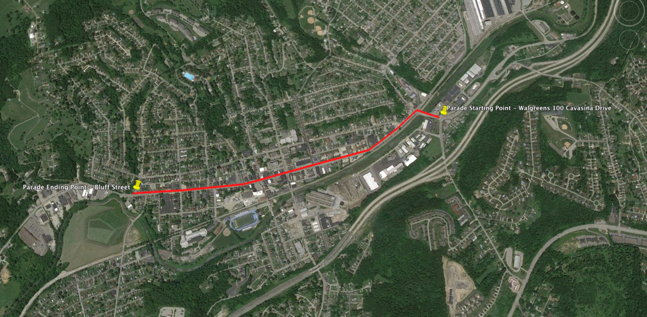 The parade will begin at 10am at Cavasina Drive (near Walgreens) and proceed westward onto Pike Street ending at Bluff Street.