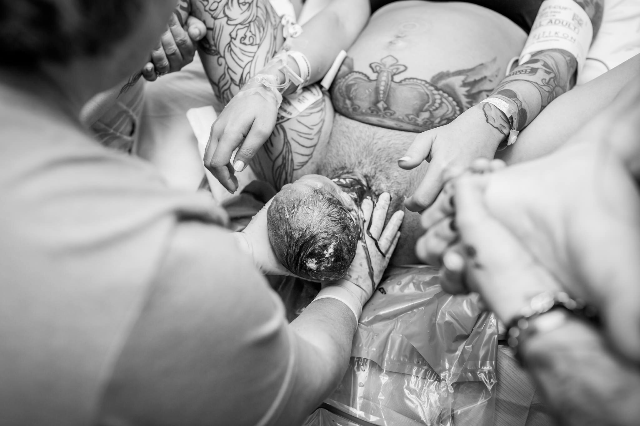 baby crowning during hospital birth