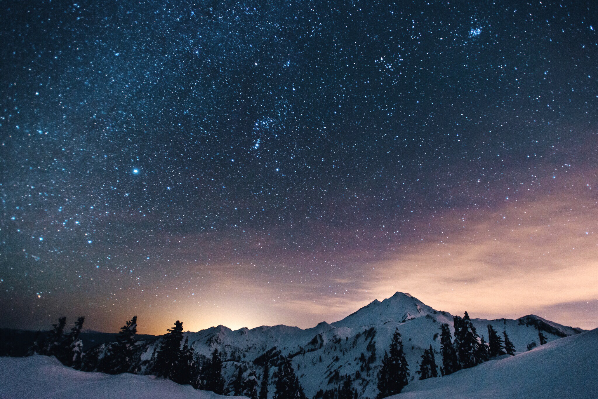 Mount Baker and lots of light pollution.