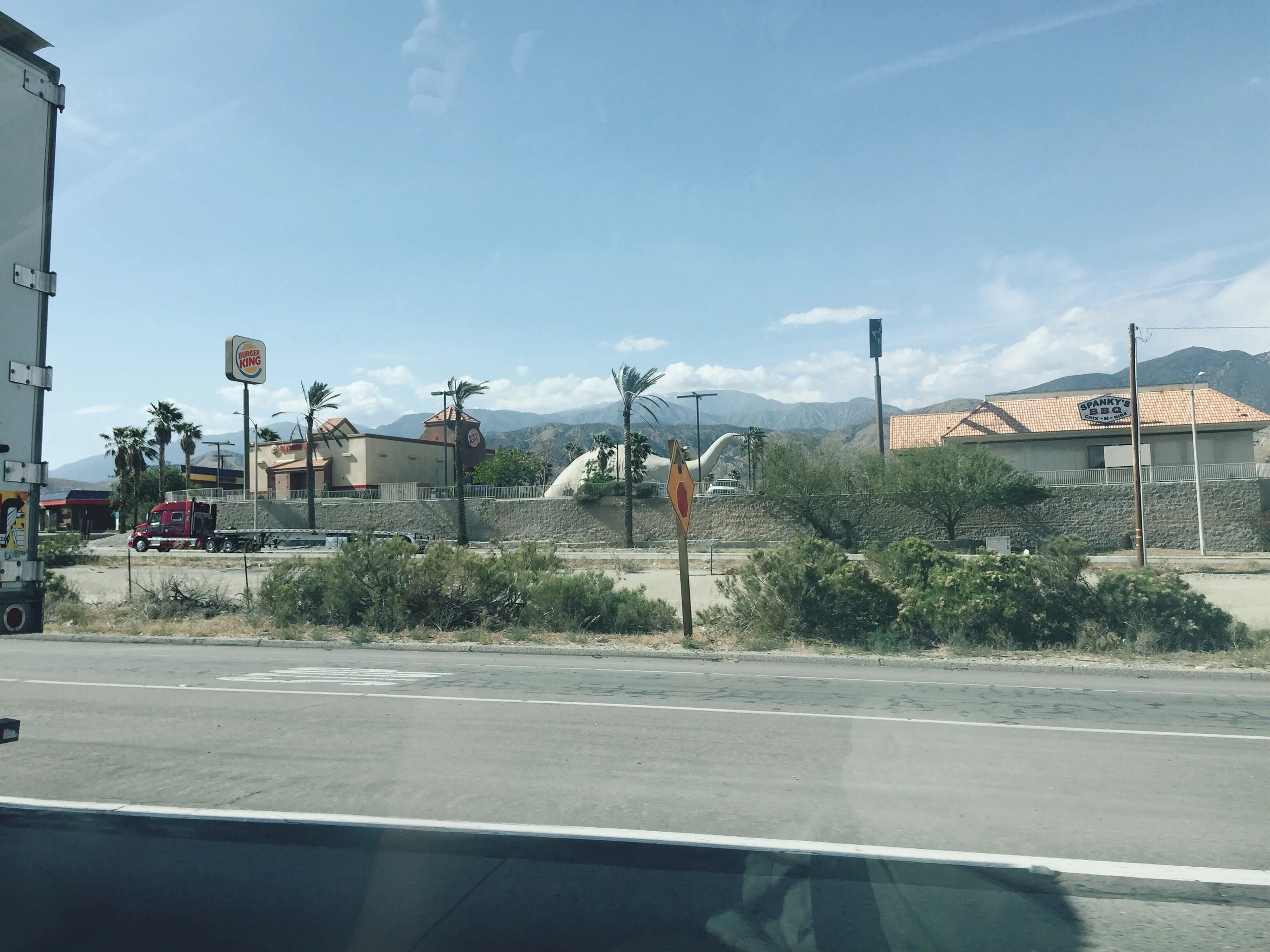 The dinos in Cabazon from the window.
