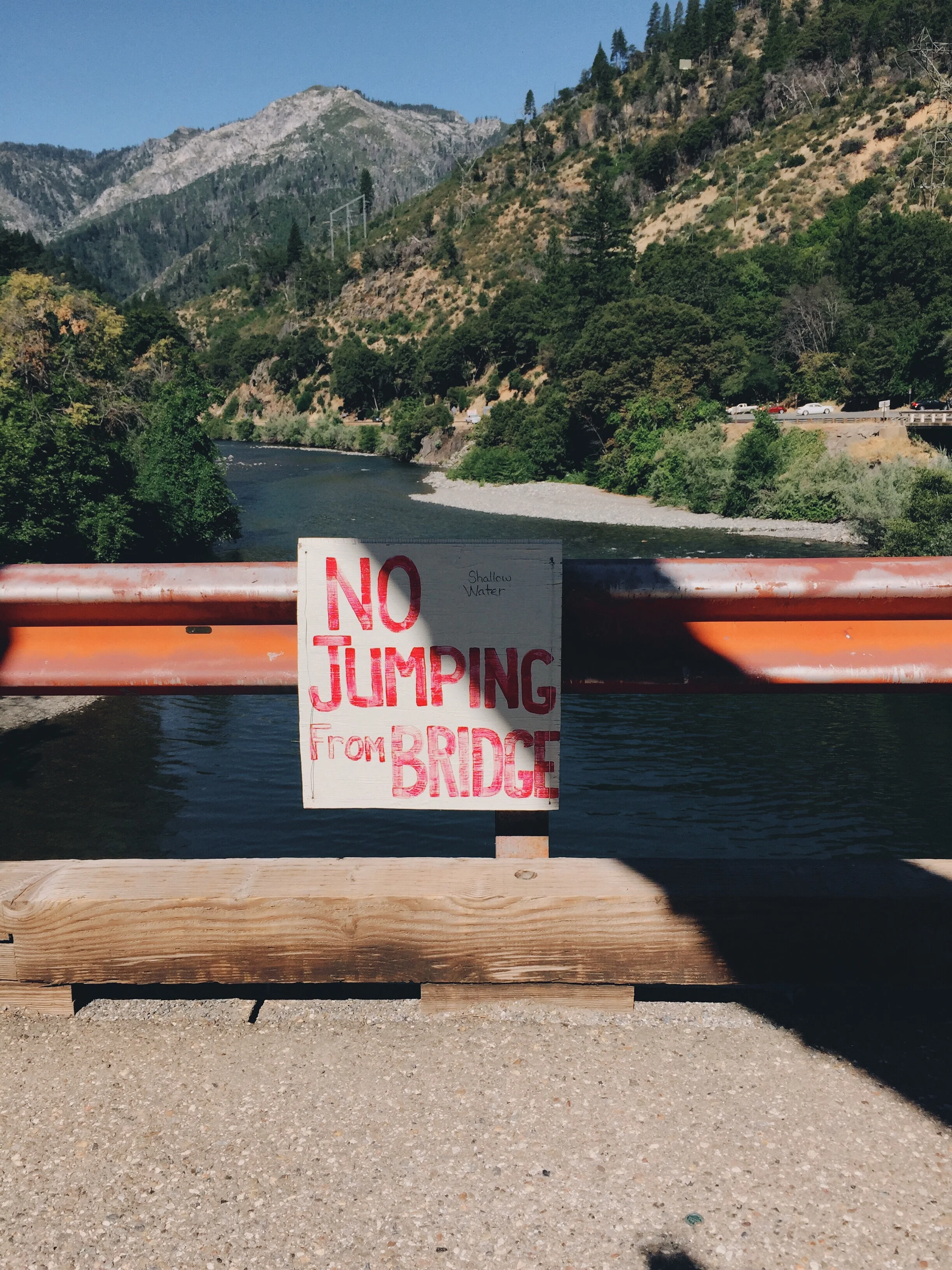 Walking across the bridge in Belden.