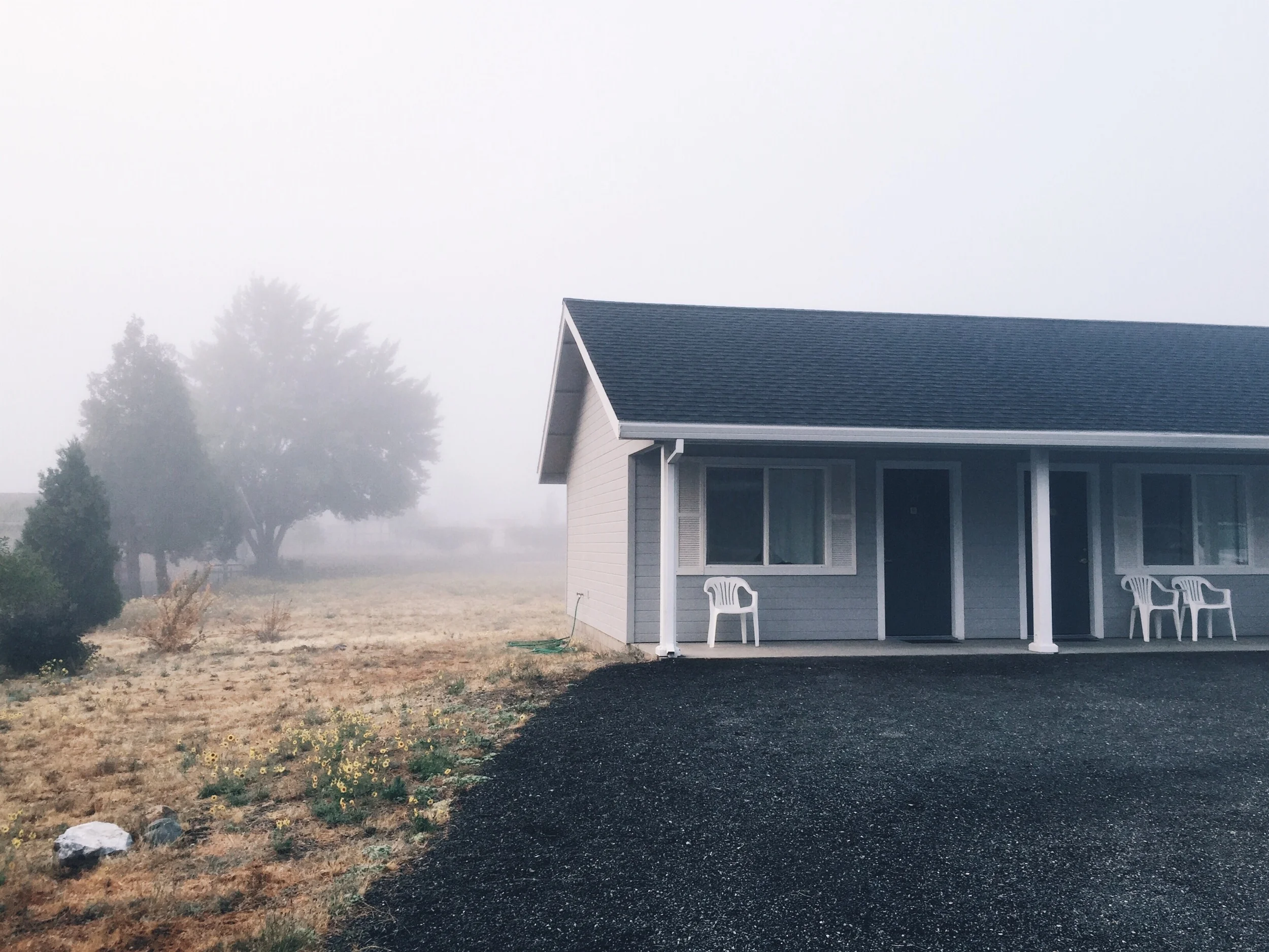 Woke up to super fog in the morning. FaceTimed meg before they headed off on their road trip.