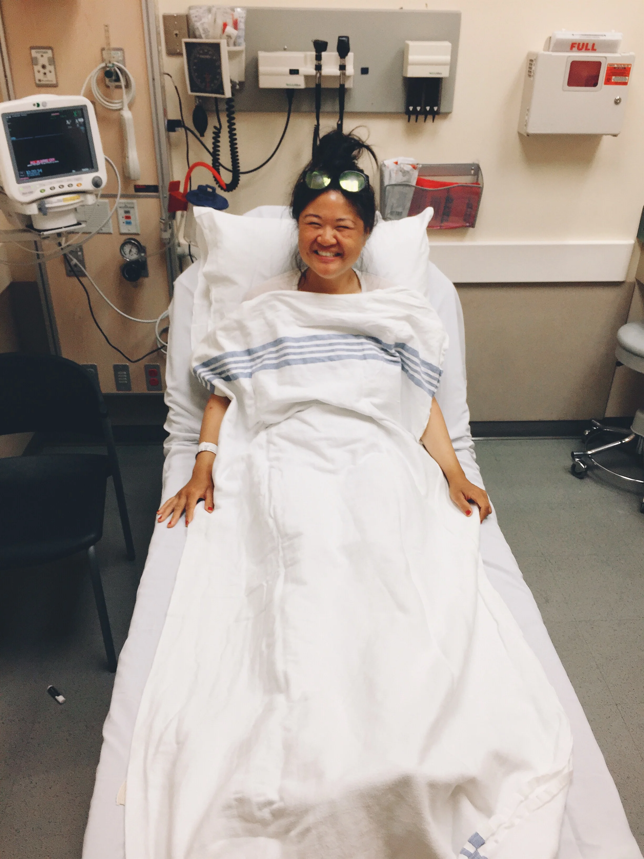 First time I was wheeled away in a hospital bed!