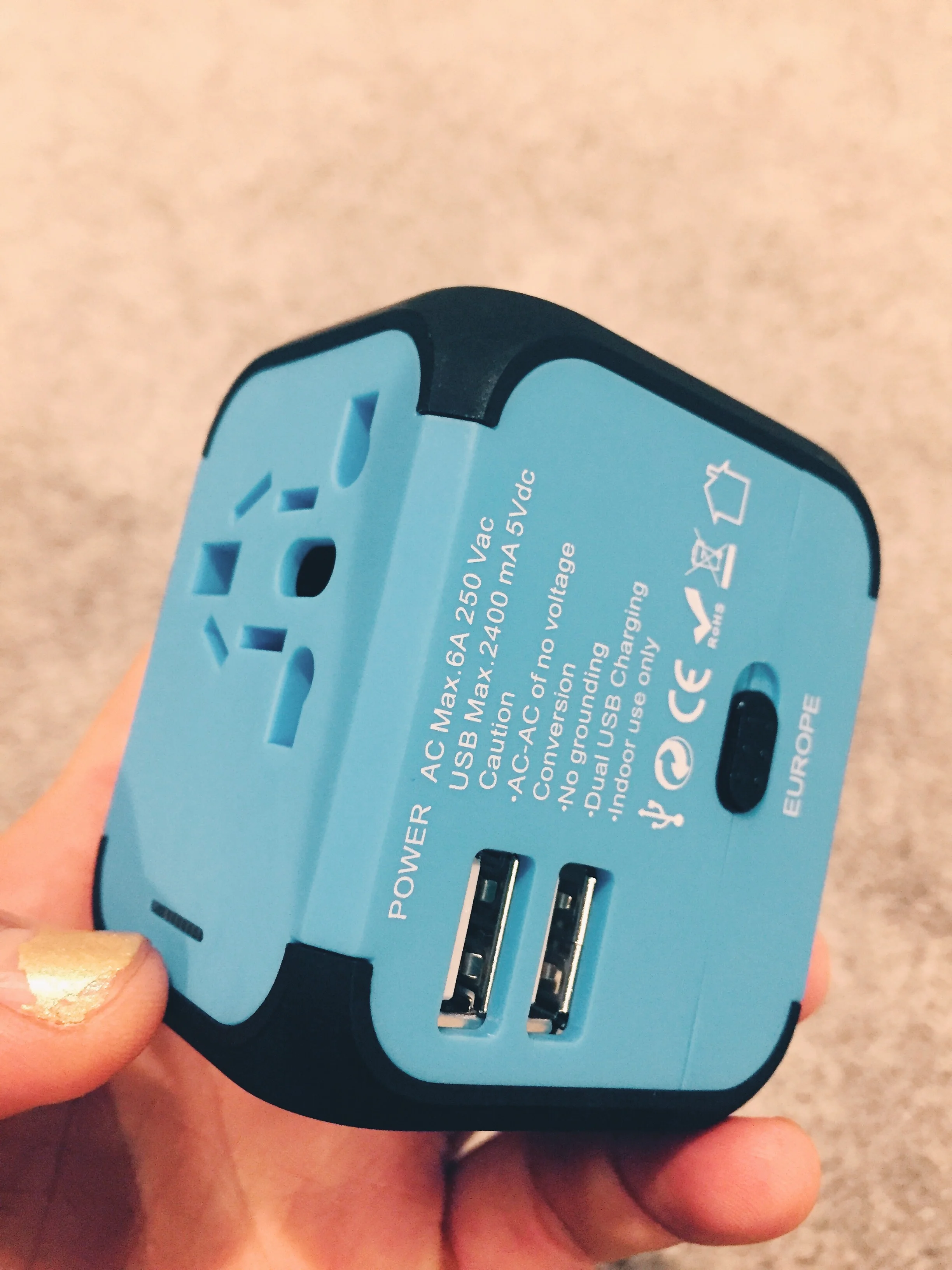 2 USB and one regular charging holes! 3 in 1.