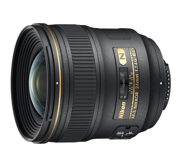 Nikon 24mm 1.4 , never cheap out on a lens. Good glass is worth the investment and will make all the difference. 24mm is wide enough on a full frame and works just fine.