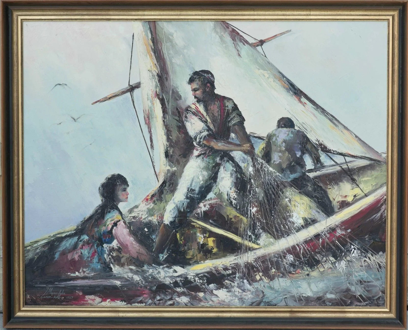 Mid-Century Painting "Throwing Net"